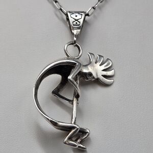 Native American Sterling Silver Kokopelli Pendant Necklace 22"